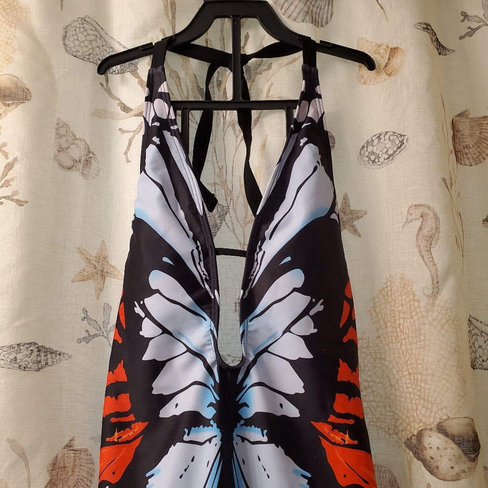 Butterfly Print Halter One Piece Swimsute - Picture 6 of 7